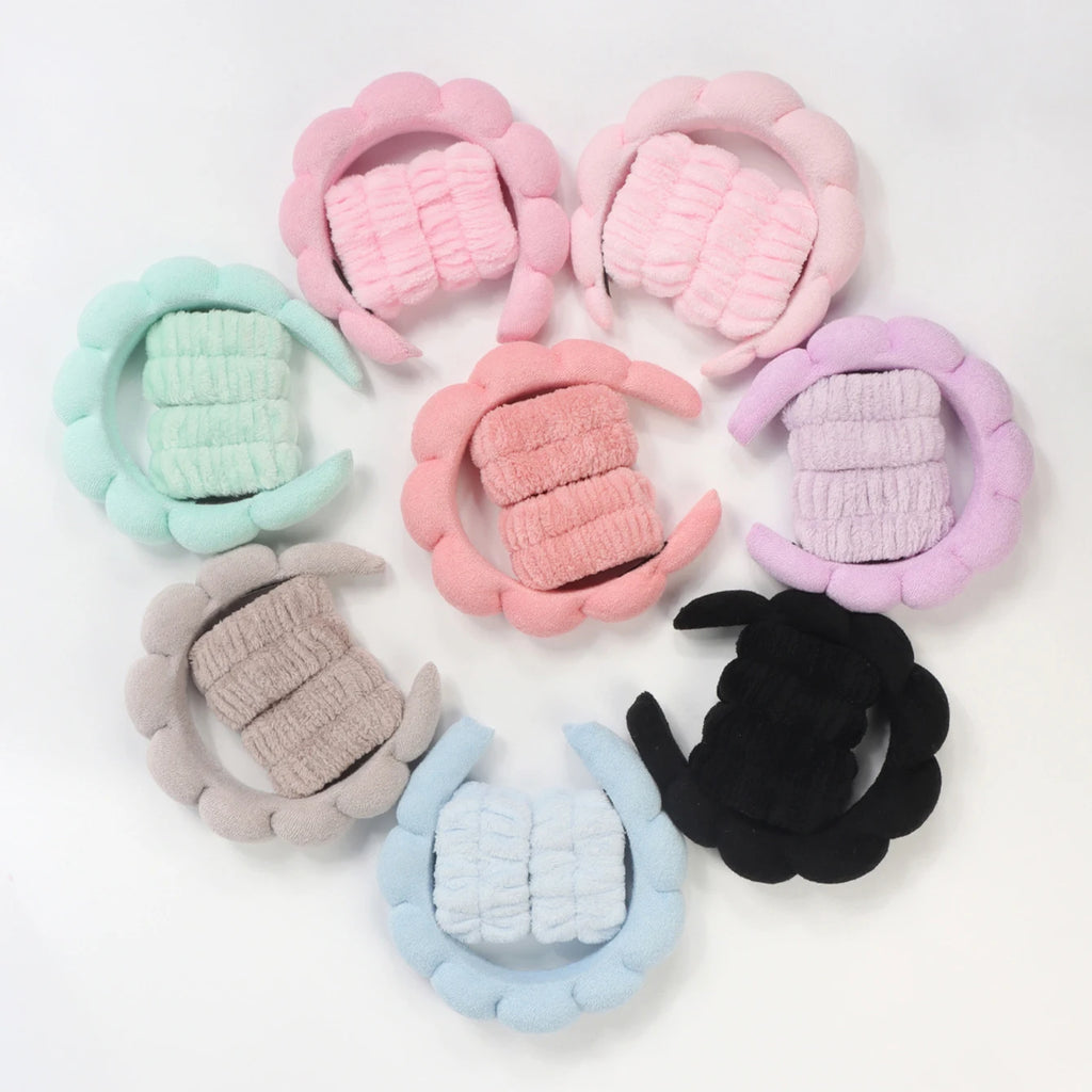 Spa Headband and Wristband Set for Face Washing