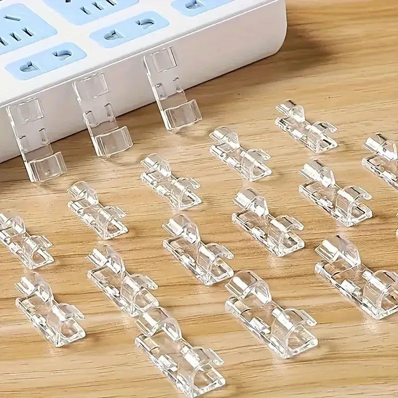Clear Cable Clips — Adhesive Cord Organizers for Desk & Wall