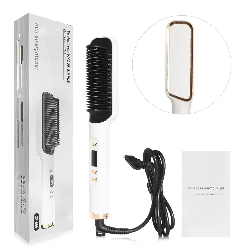 Hair Straightener Brush & Negative Ion Hot Comb