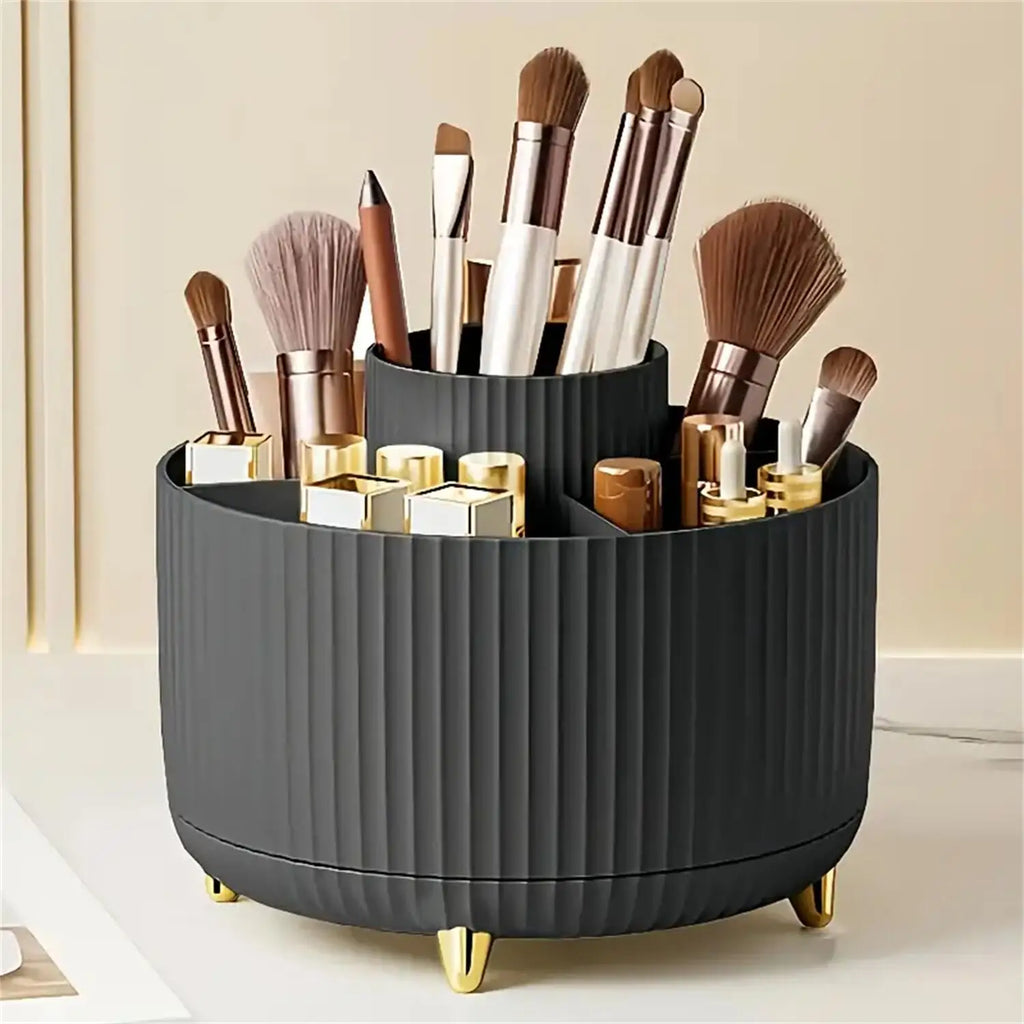 360° Rotating Makeup Brush Holder – 5-Slot Cosmetic Storage Organizer for Vanity & Desktop