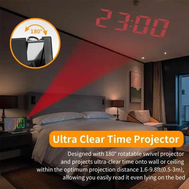 Multifunctional LED Digital Alarm Clock with 180° Ceiling Projection & Mirror Display