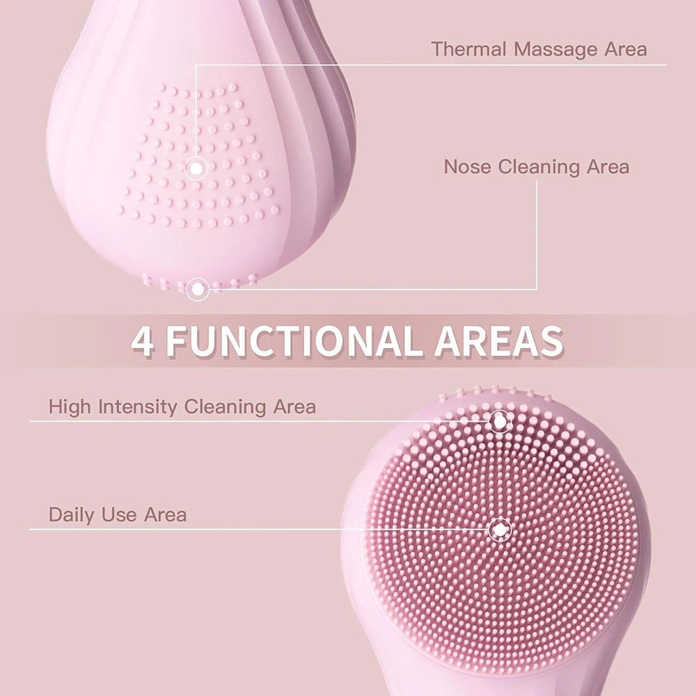 Sonic Heated Facial Cleansing Brush - Waterproof Silicone Face Scrubber & Massager