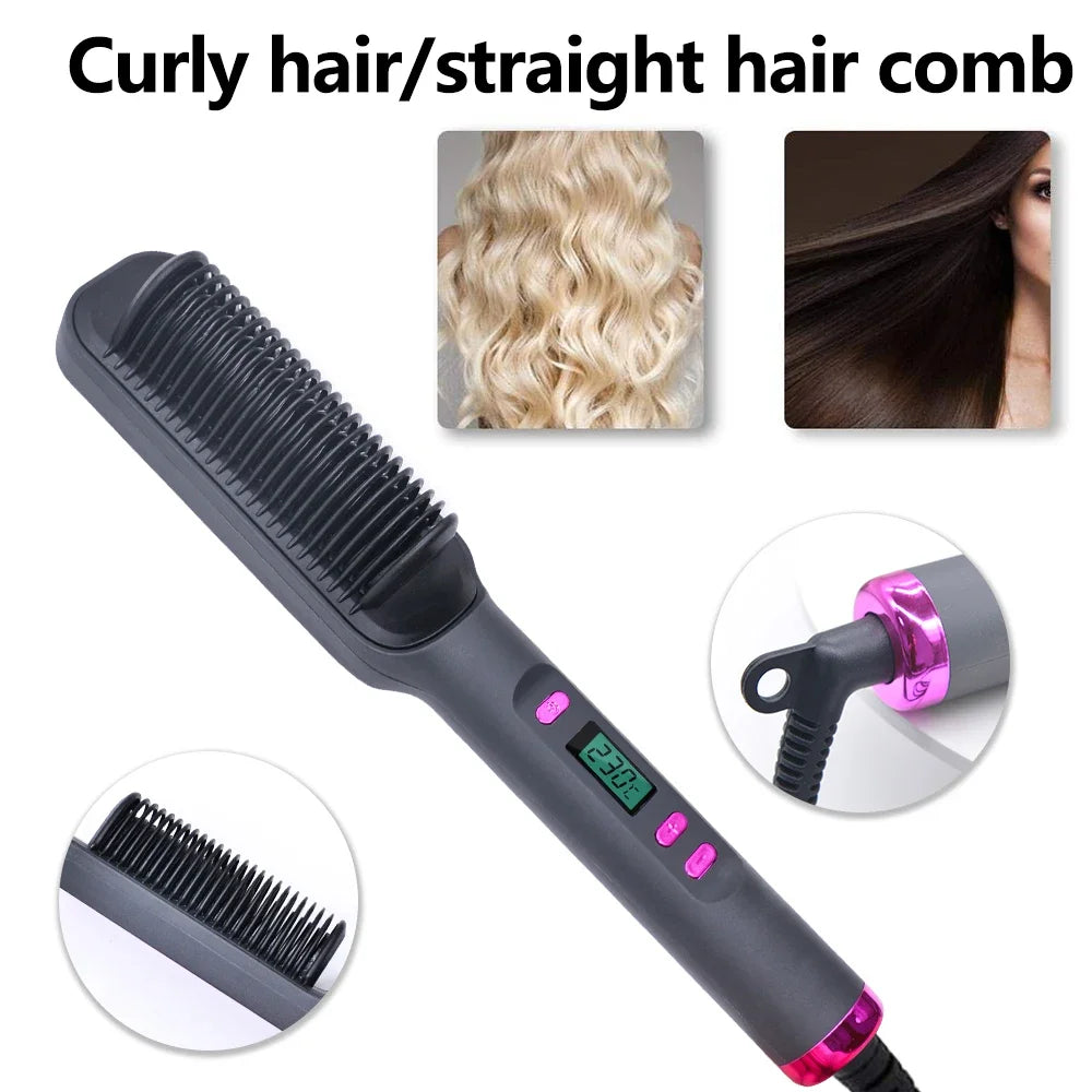 Hair Straightener Brush & Negative Ion Hot Comb