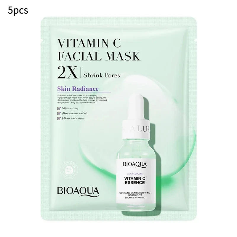 Hydrating & Rejuvenating Facial Sheet Mask Set (20 Pcs) – Vitamin C, Collagen, Hyaluronic Acid & Centella