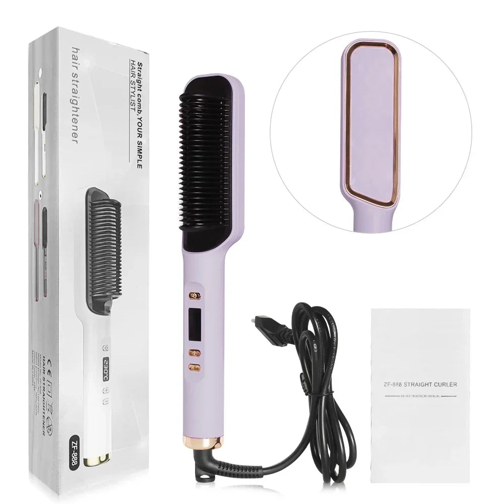 Hair Straightener Brush & Negative Ion Hot Comb