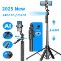 AI Face Tracking Gimbal Stabilizer & 1.63M Quadrapod Selfie Stick with Bluetooth Remote