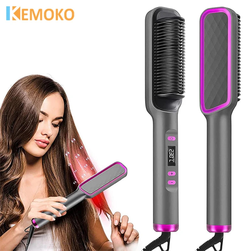 Hair Straightener Brush & Negative Ion Hot Comb