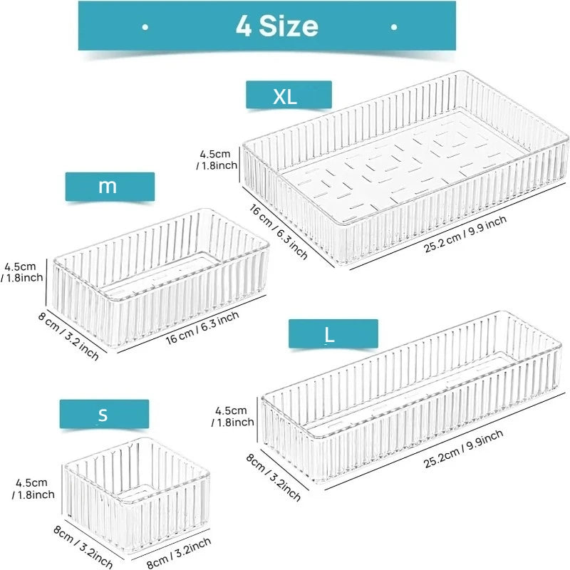 Clear Modular Drawer Organizer Set – Stackable Storage Trays for Vanity, Makeup & Kitchen
