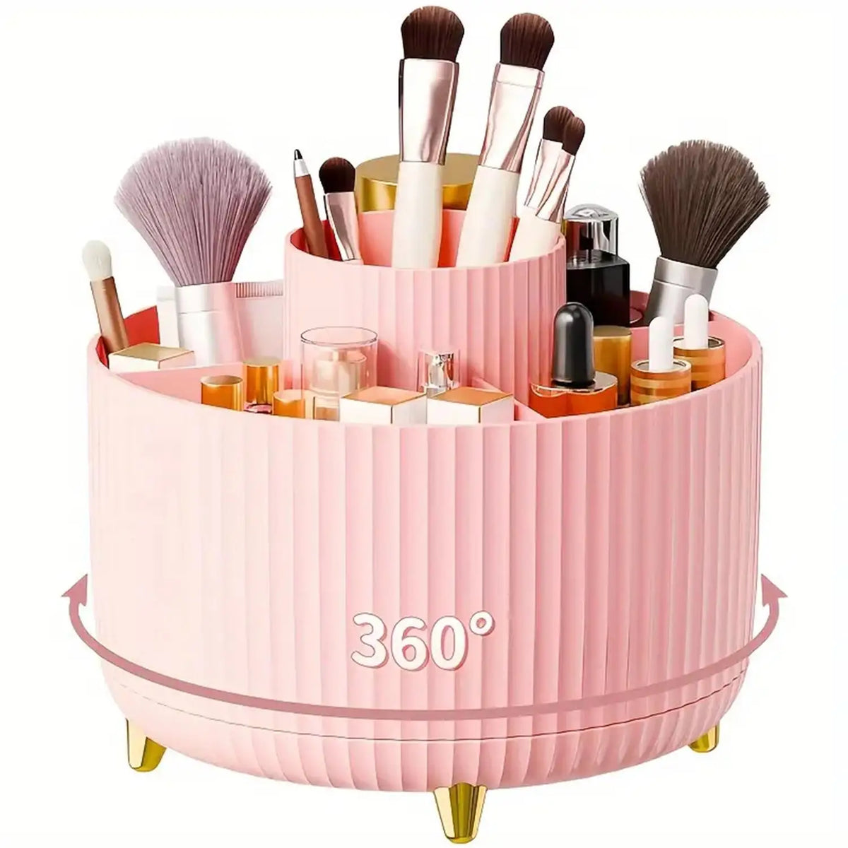 360° Rotating Makeup Brush Holder – 5-Slot Cosmetic Storage Organizer for Vanity & Desktop