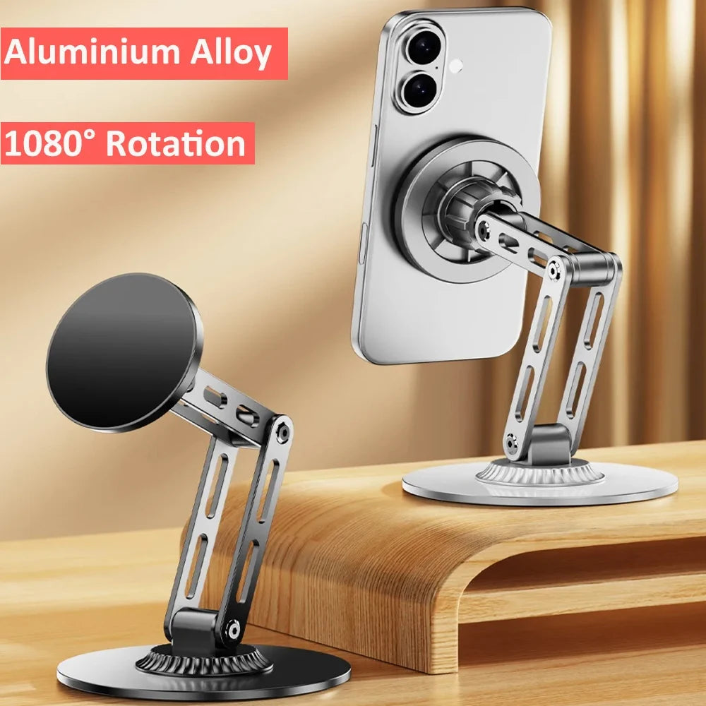 Adjustable Aluminum Phone Stand — 1080° Rotation, MagSafe Compatible