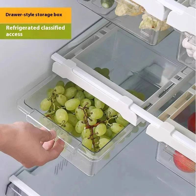 Retractable Refrigerator Drawer Organizer - Transparent Hanging Fridge Storage Bin