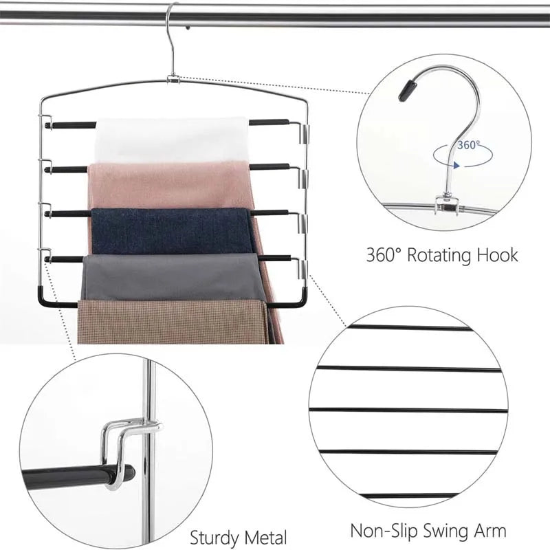 5-in-1 Stainless Steel Pants Hanger - Multi-Layer Space Saving Closet Organizer