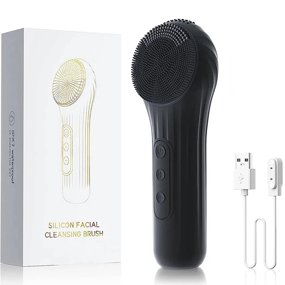 Sonic Heated Facial Cleansing Brush - Waterproof Silicone Face Scrubber & Massager
