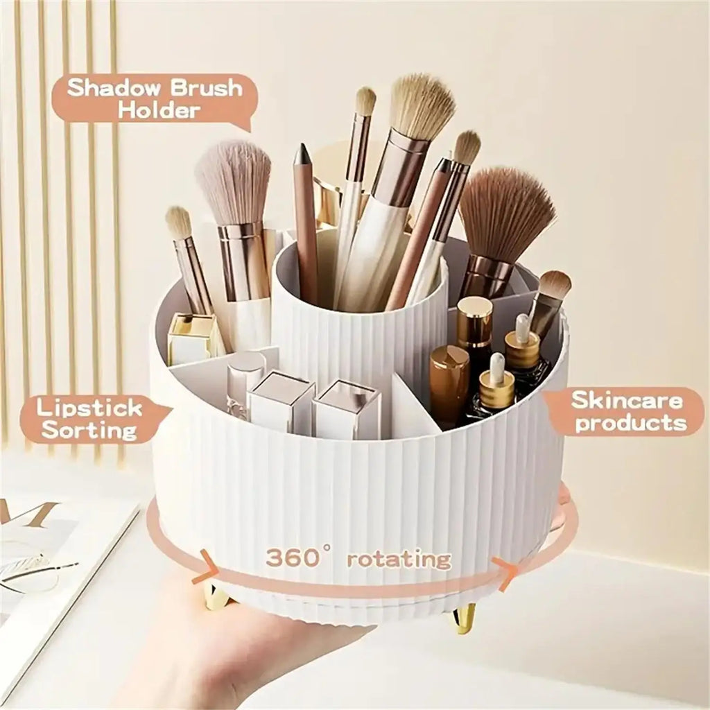 360° Rotating Makeup Brush Holder – 5-Slot Cosmetic Storage Organizer for Vanity & Desktop