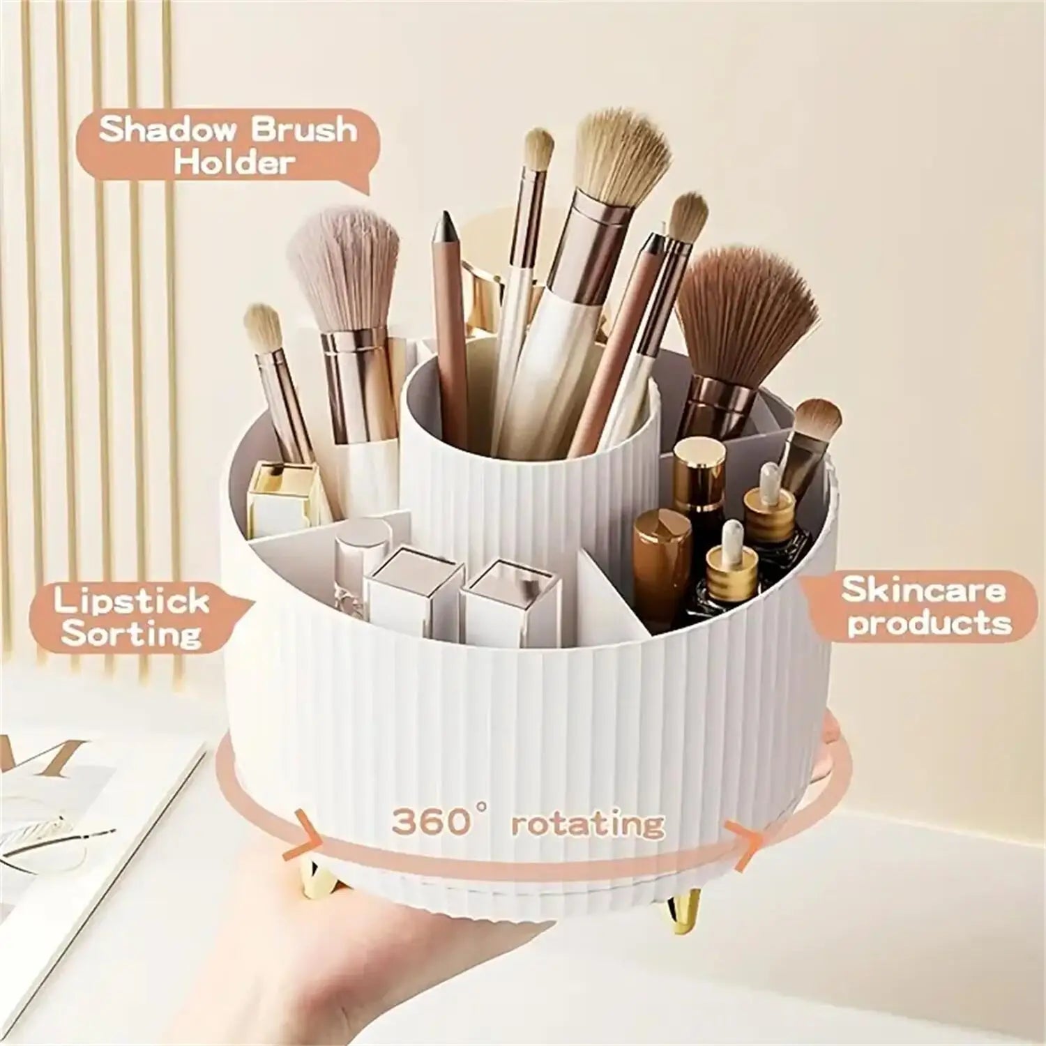 360° Rotating Makeup Brush Holder – 5-Slot Cosmetic Storage Organizer for Vanity & Desktop