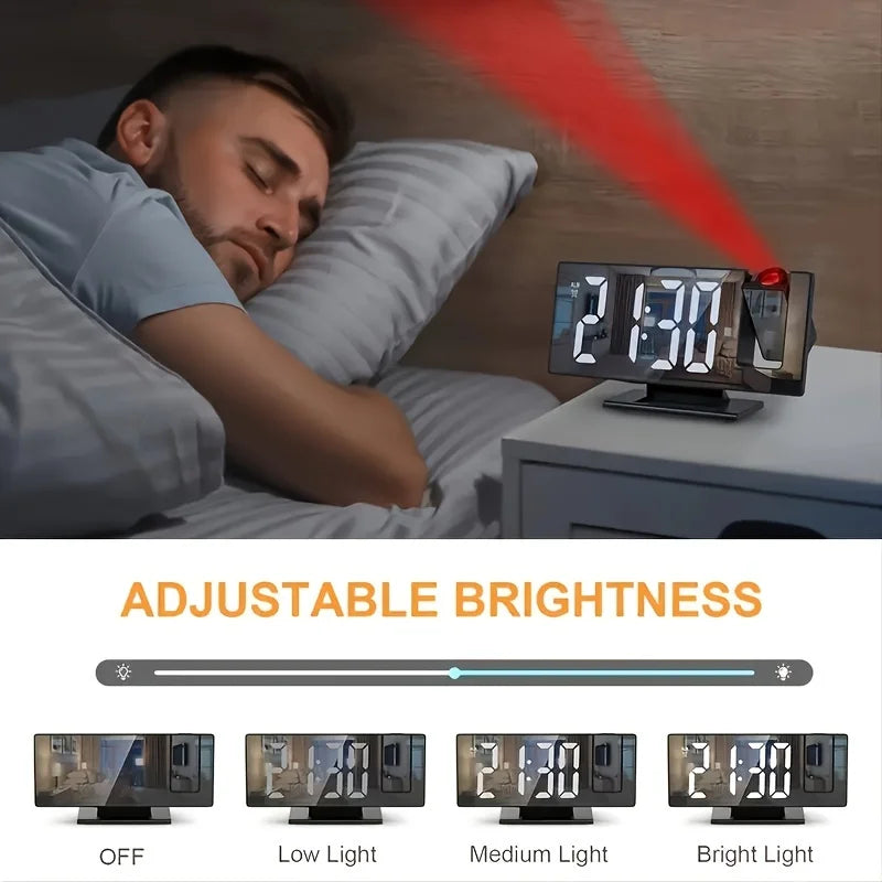 Multifunctional LED Digital Alarm Clock with 180° Ceiling Projection & Mirror Display