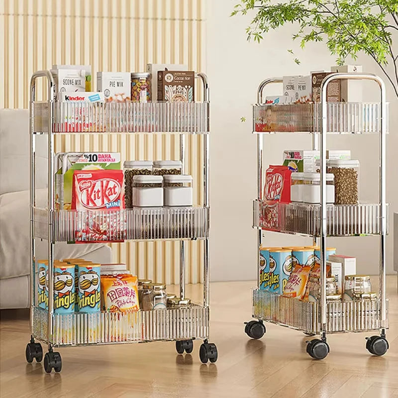 Clear Tiered Rolling Storage Cart – Mobile Acrylic Shelf Organizer for Kitchen, Bathroom & Cosmetics